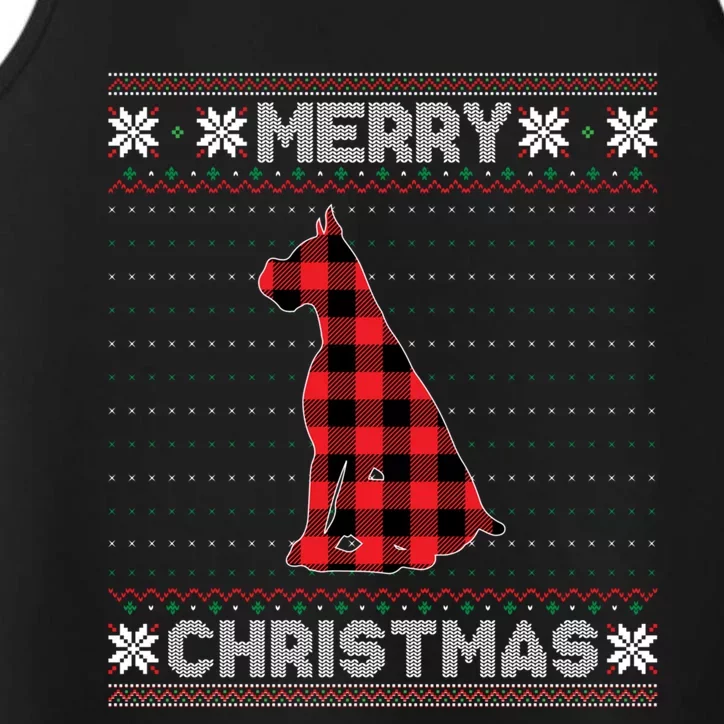 Boxer Dog Christmas Red Plaid Xmas Ugly Sweater Party Gift Performance Tank