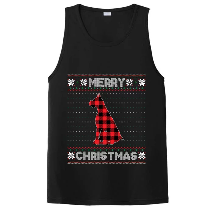 Boxer Dog Christmas Red Plaid Xmas Ugly Sweater Party Gift Performance Tank