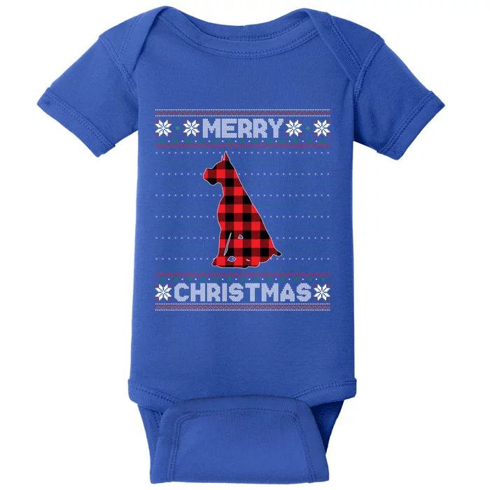 Boxer Dog Christmas Red Plaid Xmas Ugly Sweater Party Gift Baby Bodysuit