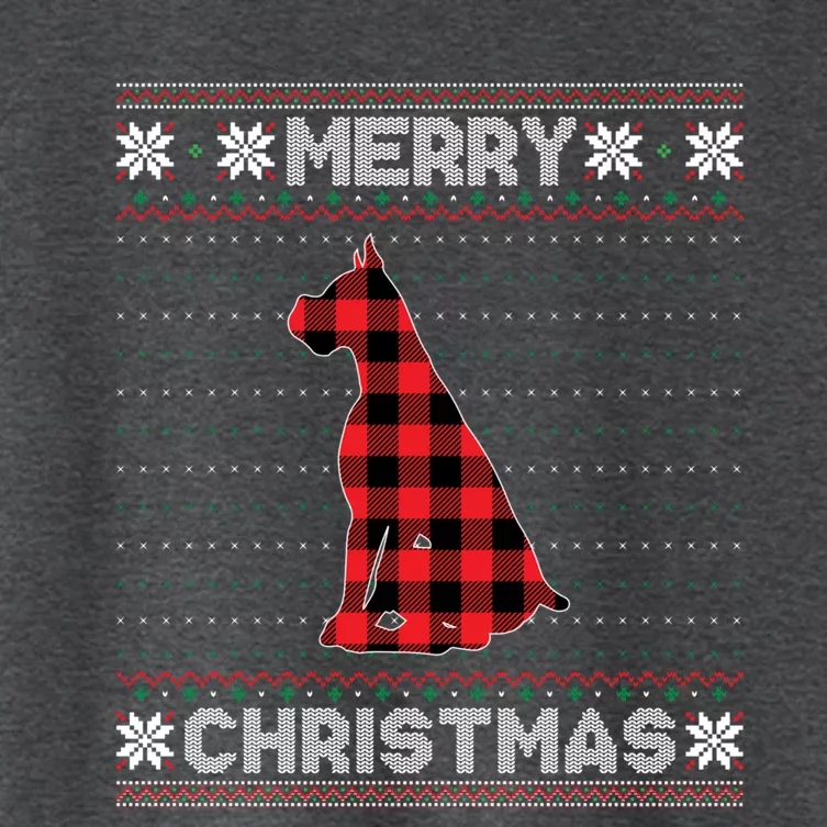 Boxer Dog Christmas Red Plaid Xmas Ugly Sweater Party Gift Women's Crop Top Tee