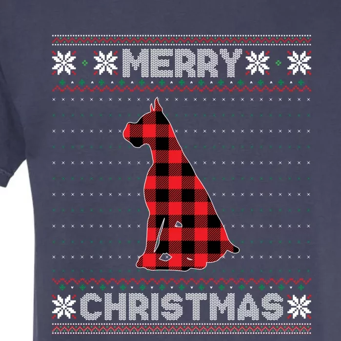 Boxer Dog Christmas Red Plaid Xmas Ugly Sweater Party Gift Garment-Dyed Heavyweight T-Shirt