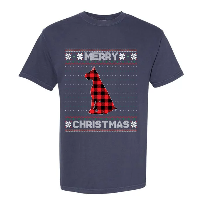 Boxer Dog Christmas Red Plaid Xmas Ugly Sweater Party Gift Garment-Dyed Heavyweight T-Shirt