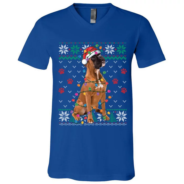 Boxer Dog Christmas Ugly Sweater Boxer Lover Xmas Gift V-Neck T-Shirt