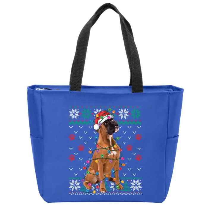 Boxer Dog Christmas Ugly Sweater Boxer Lover Xmas Gift Zip Tote Bag