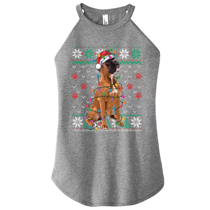 Boxer Dog Christmas Ugly Sweater Boxer Lover Xmas Gift Women’s Perfect Tri Rocker Tank