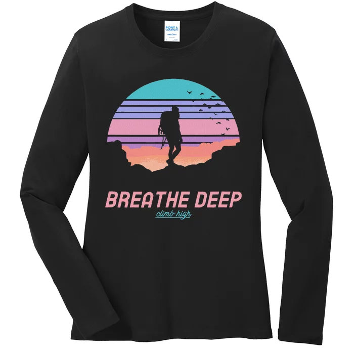 Breathe Deep Climb High Hiking Camping Backpacking Ladies Long Sleeve Shirt