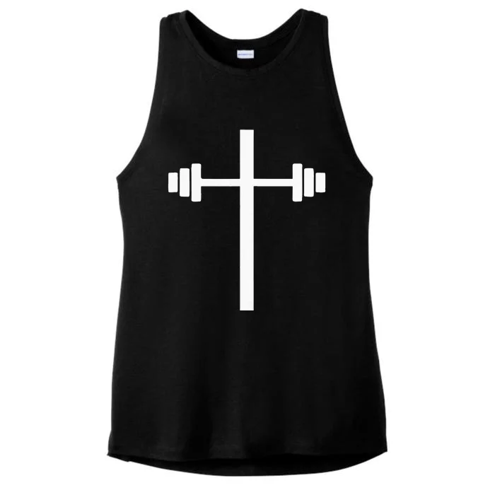 Barbell Dumbbell Cross Christian Jesus Gym Workout Lifting Ladies Tri-Blend Wicking Tank