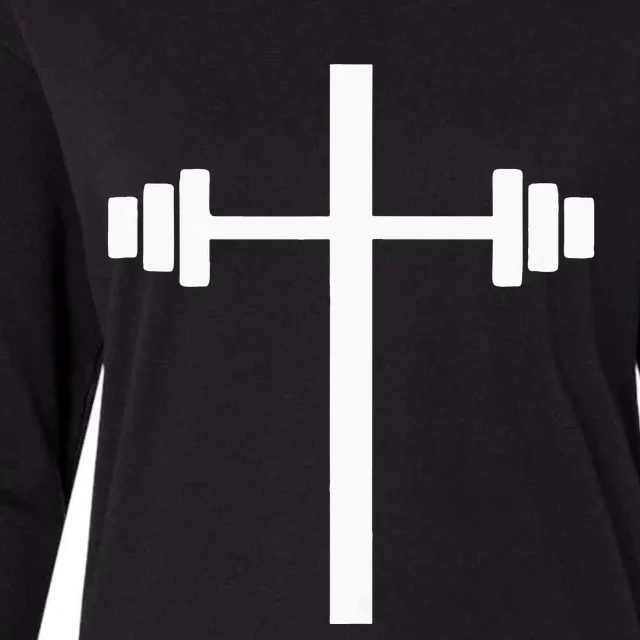 Barbell Dumbbell Cross Christian Jesus Gym Workout Lifting Womens Cotton Relaxed Long Sleeve T-Shirt