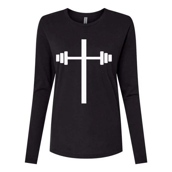 Barbell Dumbbell Cross Christian Jesus Gym Workout Lifting Womens Cotton Relaxed Long Sleeve T-Shirt