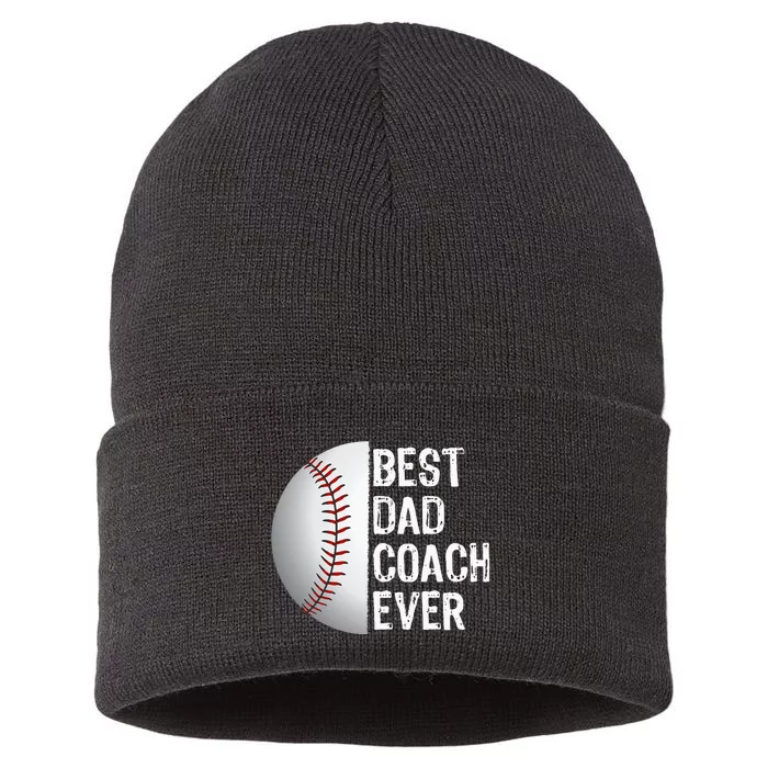 Best Dad Coach Ever Funny Baseball For Sport Lovers Sustainable Knit Beanie