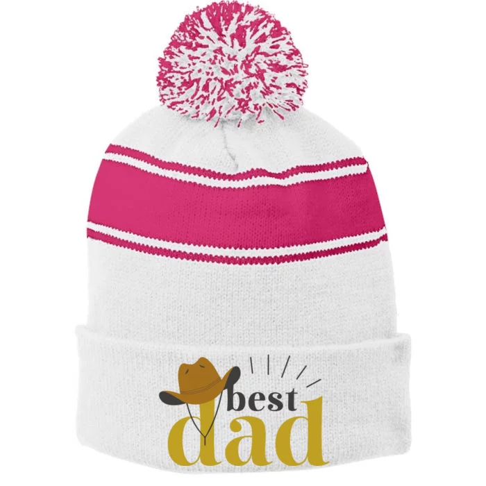 Best Dad Cowboy Stripe Pom Pom Beanie