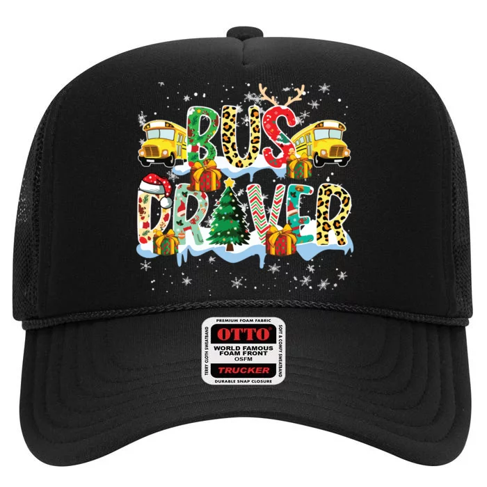 Bus Driver Christmas School Bus Driver Xmas Party High Crown Mesh Trucker Hat