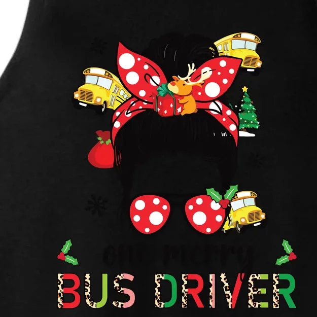 Bus Driver Christmas School Bus Driver Xmas Party Messy Bun Ladies Tri-Blend Wicking Tank