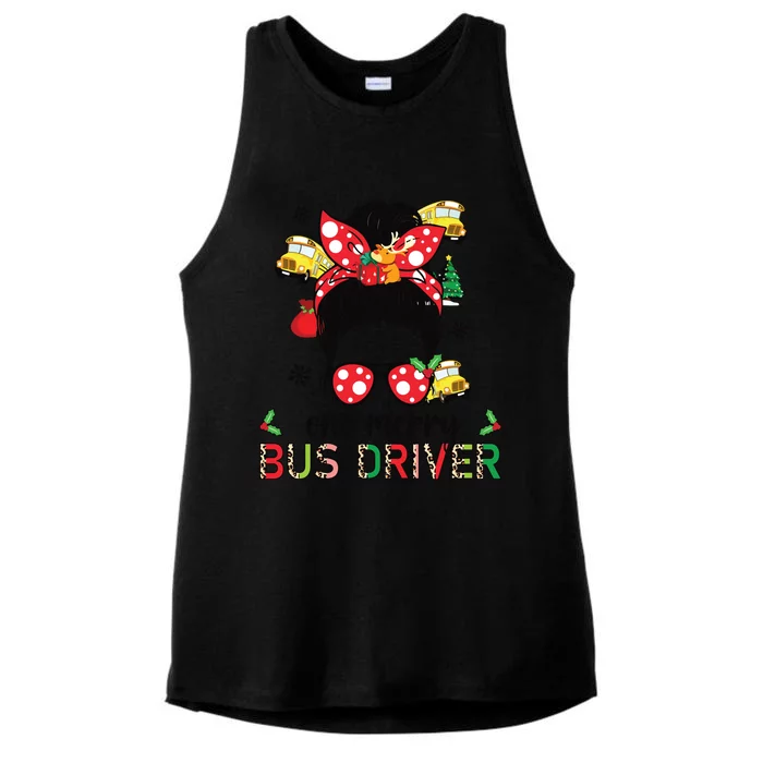 Bus Driver Christmas School Bus Driver Xmas Party Messy Bun Ladies Tri-Blend Wicking Tank