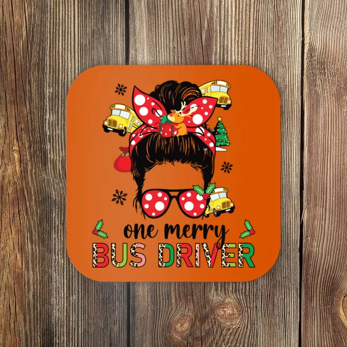 Bus Driver Christmas School Bus Driver Xmas Party Messy Bun Coaster