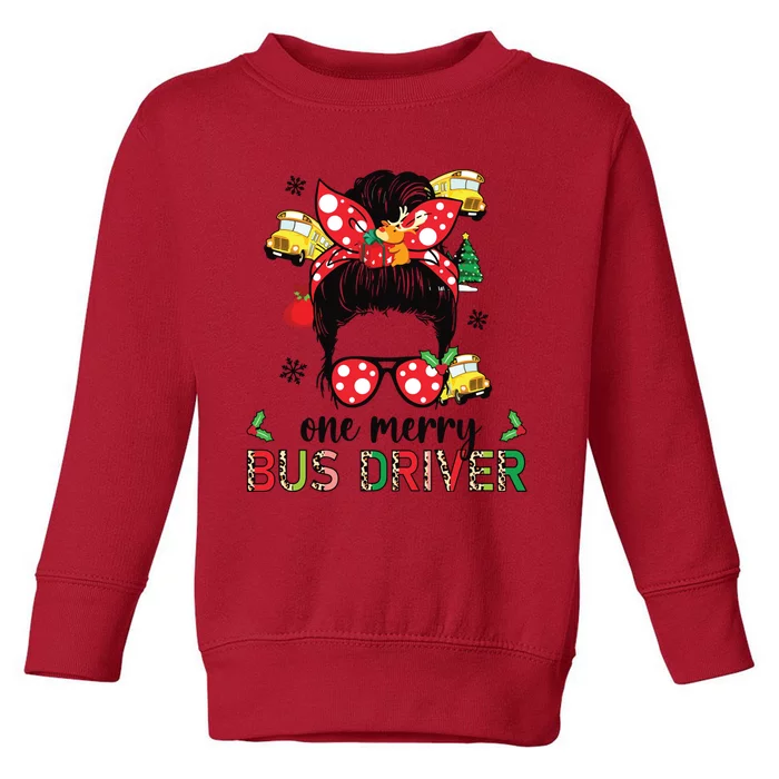 Bus Driver Christmas School Bus Driver Xmas Party Messy Bun Toddler Sweatshirt