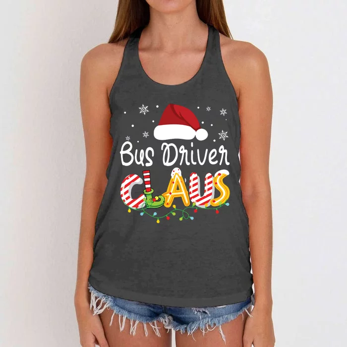 Bus Driver Claus Santa Hat Xmas Light Christmas Bus Driver Women's Knotted Racerback Tank