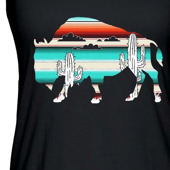 Bison Desert Cactus Serape Western Ladies Essential Flowy Tank