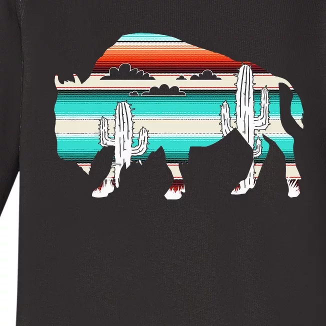 Bison Desert Cactus Serape Western Baby Long Sleeve Bodysuit