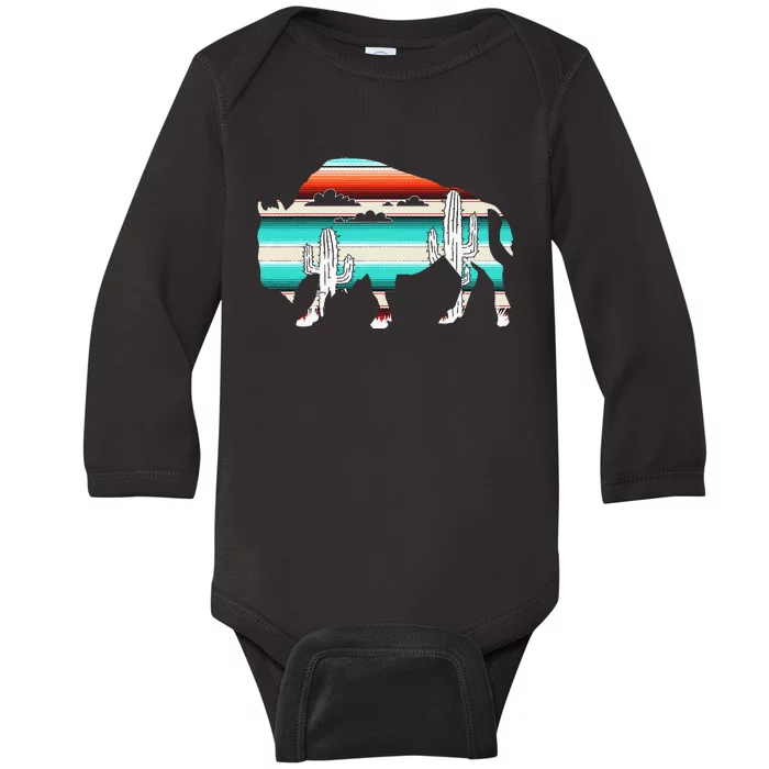 Bison Desert Cactus Serape Western Baby Long Sleeve Bodysuit