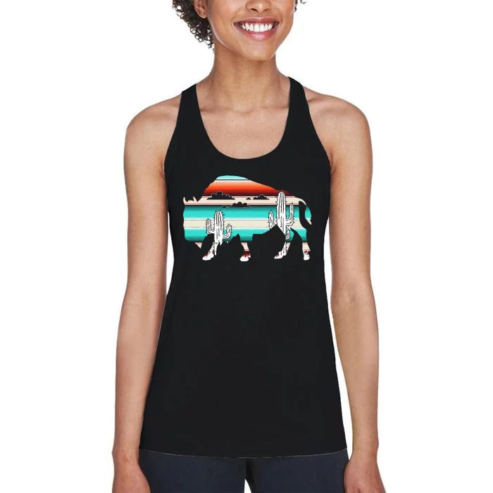 Bison Desert Cactus Serape Western Women's Racerback Tank