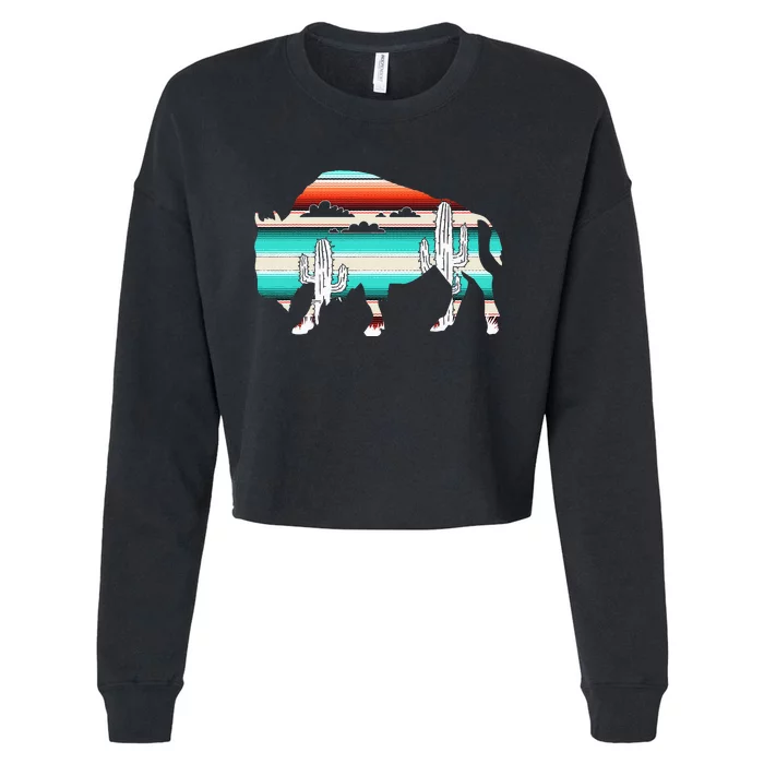 Bison Desert Cactus Serape Western Cropped Pullover Crew