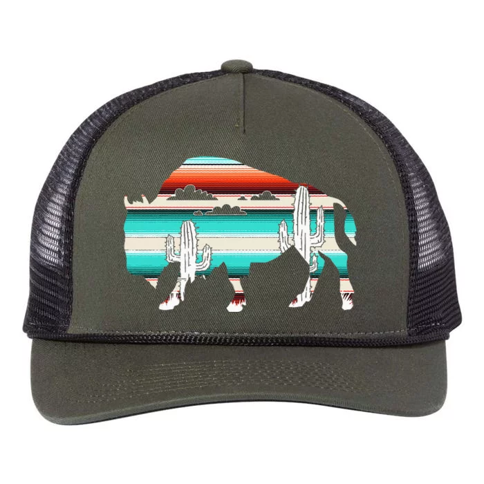 Bison Desert Cactus Serape Western Retro Rope Trucker Hat Cap