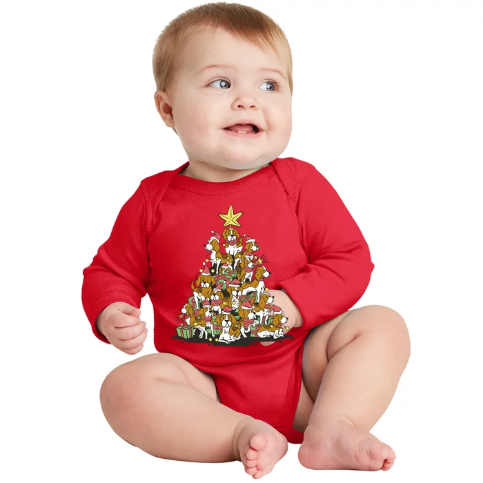 Beagle Dogs Christmas Tree Baby Long Sleeve Bodysuit