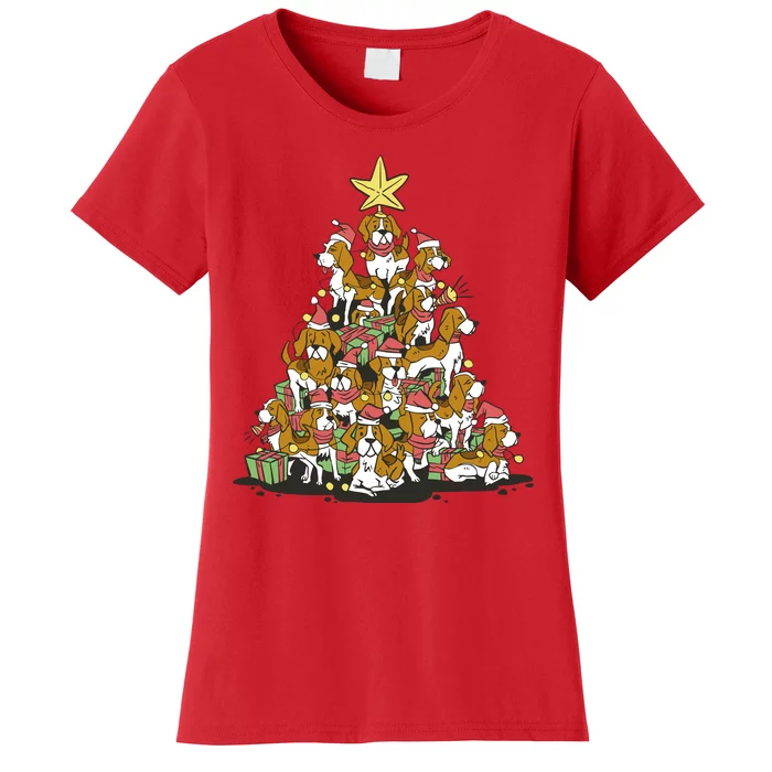 Beagle Dogs Christmas Tree Women's T-Shirt