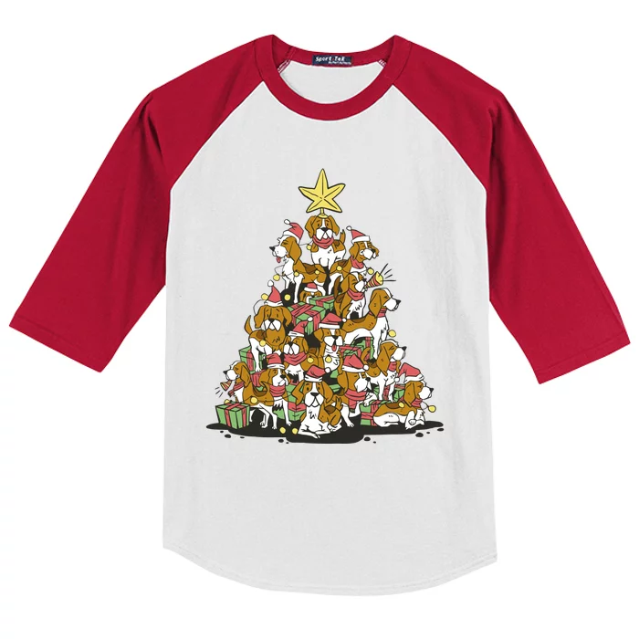 Beagle Dogs Christmas Tree Kids Colorblock Raglan Jersey