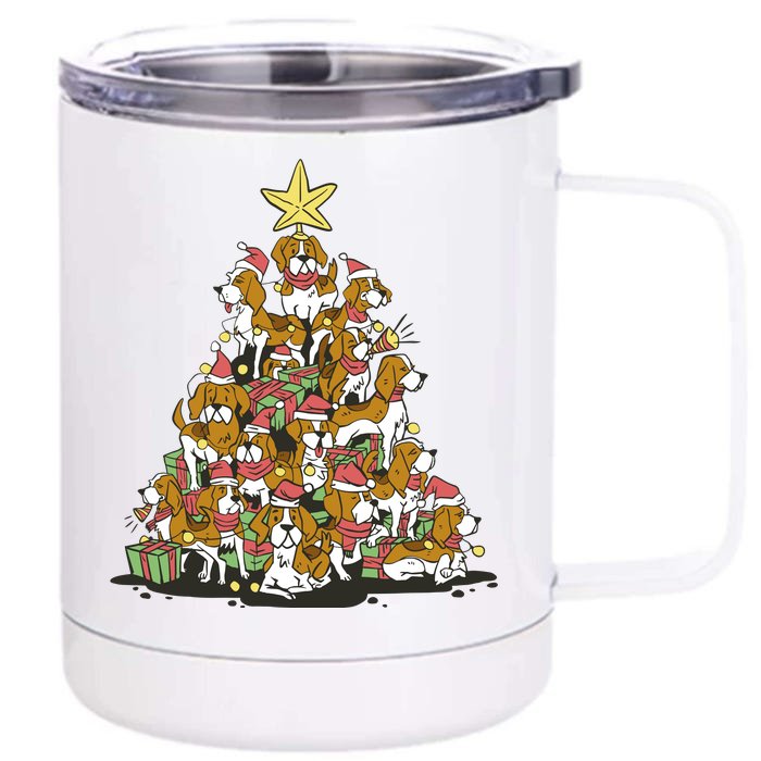 Beagle Dogs Christmas Tree Front & Back 12oz Stainless Steel Tumbler Cup