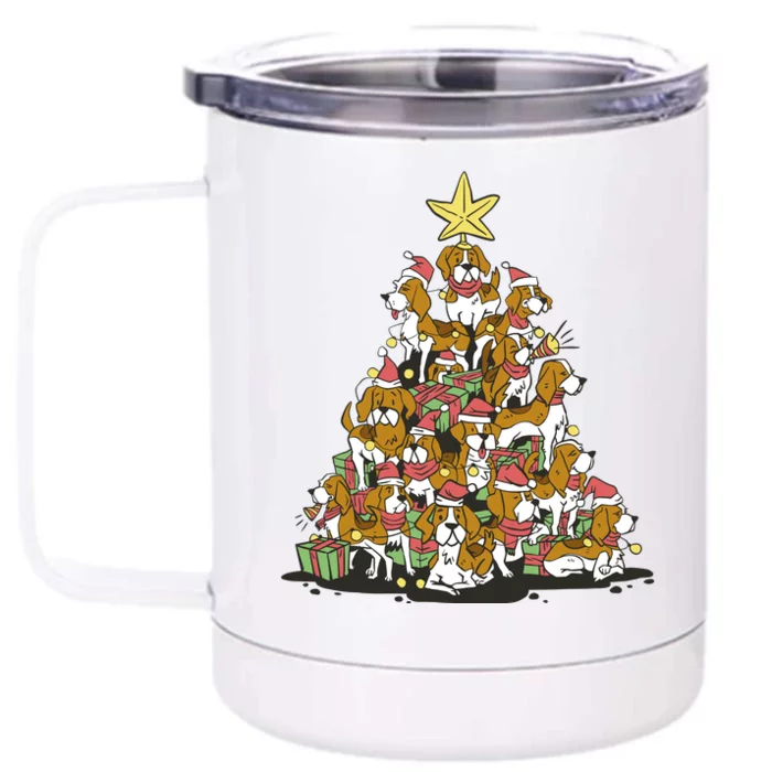 Beagle Dogs Christmas Tree Front & Back 12oz Stainless Steel Tumbler Cup