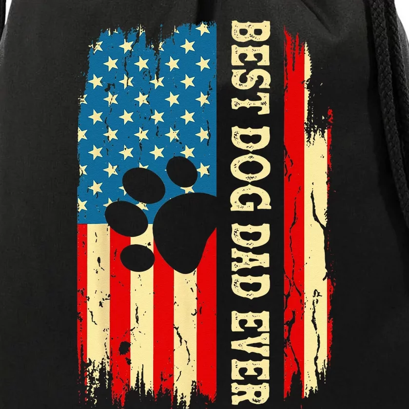 Best Dog Dad Ever Us American Flag Fathers Day Dog Dad Drawstring Bag