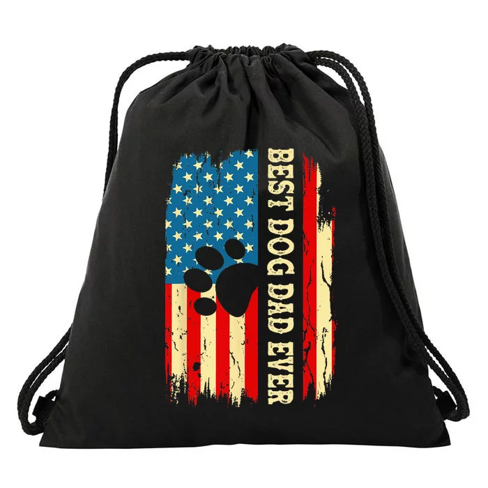 Best Dog Dad Ever Us American Flag Fathers Day Dog Dad Drawstring Bag