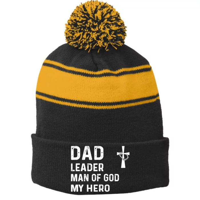 Blessed Dad Daddy Cross Christian Religious Fathers Day Stripe Pom Pom Beanie