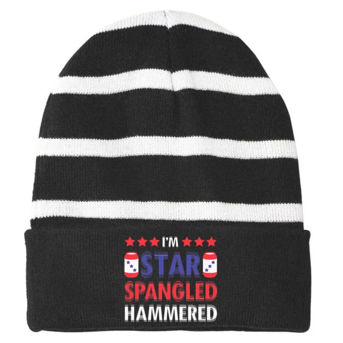 Beer Drinking Drinker Alcohol Funny 4th Of July Hammered Striped Beanie with Solid Band