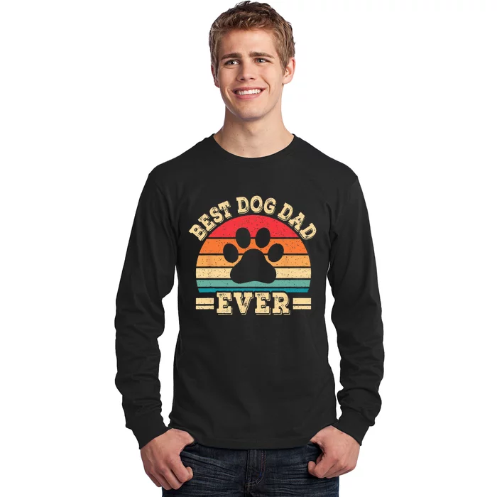 Best Dog Dad Ever Funny Dog Paw Daddy Father Retro Dog Lover Long Sleeve Shirt