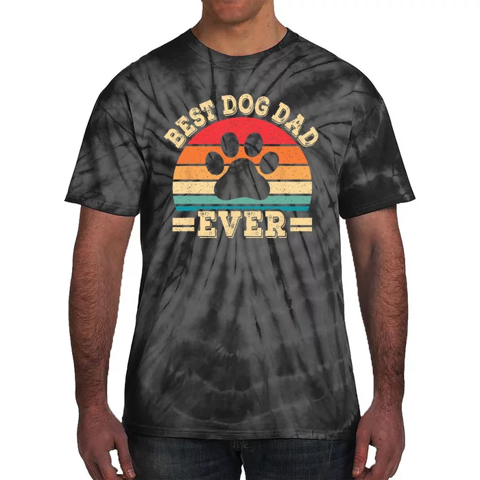 Best Dog Dad Ever Funny Dog Paw Daddy Father Retro Dog Lover Tie-Dye T-Shirt