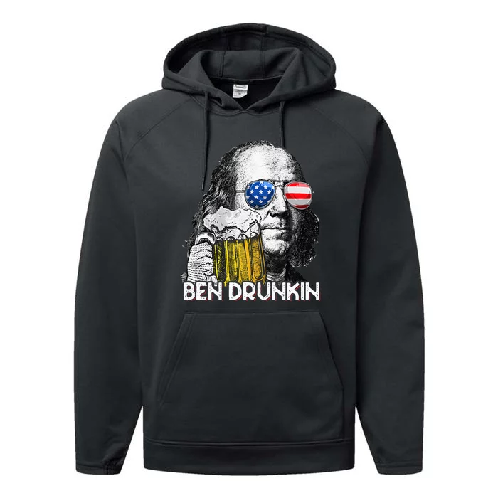 Ben Drankin drunking funny 4th of july beer Performance Fleece Hoodie