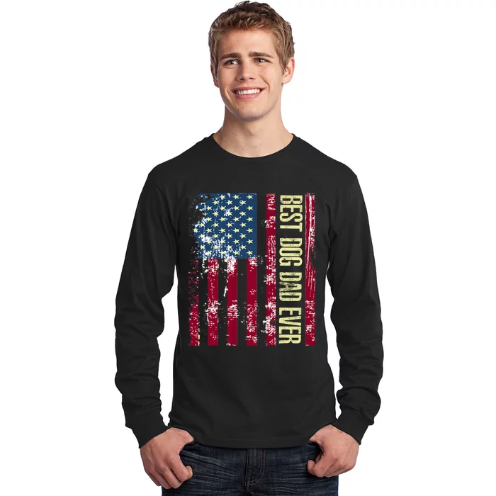 Best Dog Dad Ever Gift American Flag Fathers Day Long Sleeve Shirt