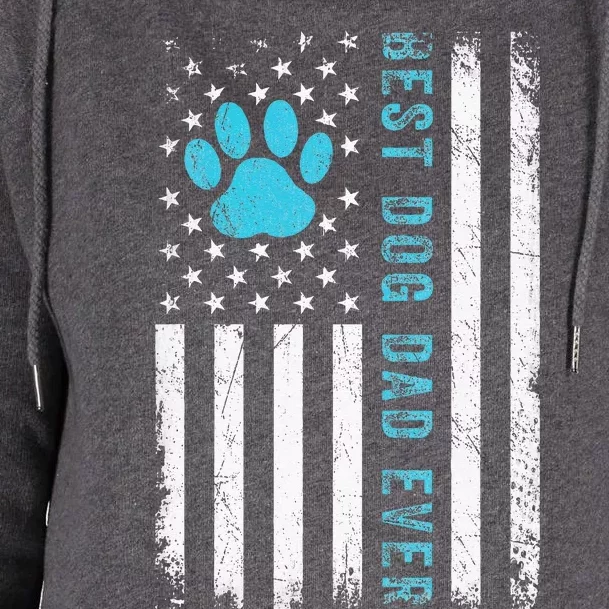 Best Dog Dad Ever US American Flag Puppy Lover Paw Womens Funnel Neck Pullover Hood