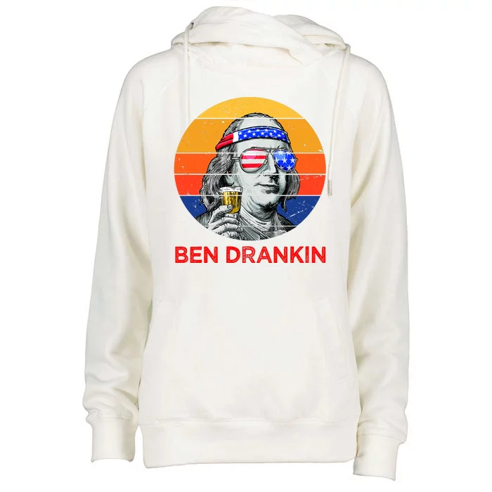 Ben Drankin Drinking Funny 4th Of July USA Merica America Womens Funnel Neck Pullover Hood