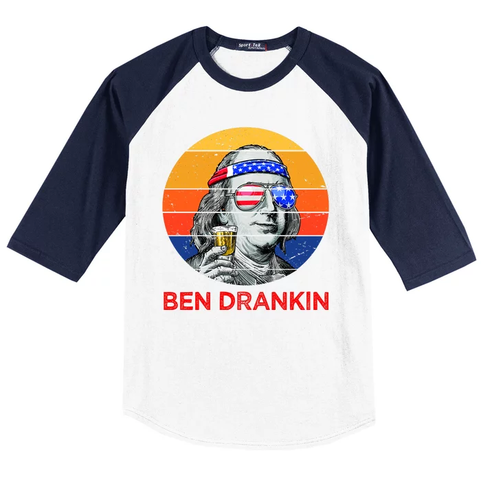 Ben Drankin Drinking Funny 4th Of July USA Merica America Baseball Sleeve Shirt