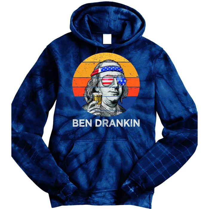 Ben Drankin Drinking Funny 4th Of July USA Merica America Tie Dye Hoodie