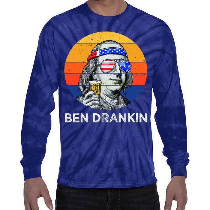 Ben Drankin Drinking Funny 4th Of July USA Merica America Tie-Dye Long Sleeve Shirt