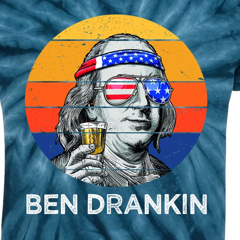 Ben Drankin Drinking Funny 4th Of July USA Merica America Kids Tie-Dye T-Shirt