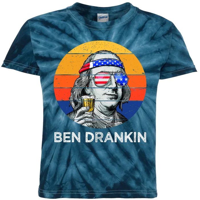 Ben Drankin Drinking Funny 4th Of July USA Merica America Kids Tie-Dye T-Shirt