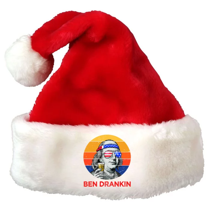 Ben Drankin Drinking Funny 4th Of July USA Merica America Premium Christmas Santa Hat