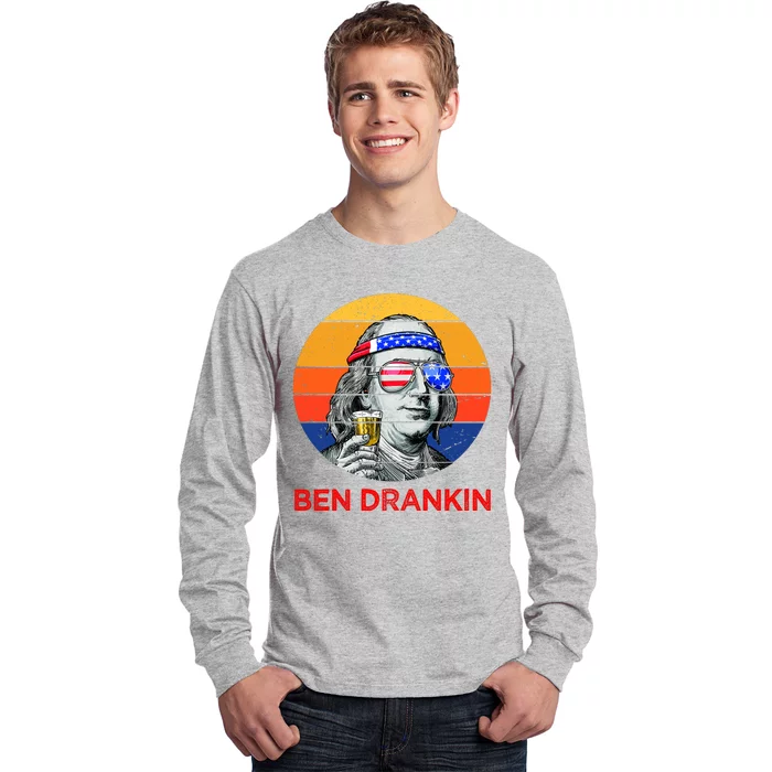 Ben Drankin Drinking Funny 4th Of July USA Merica America Long Sleeve Shirt