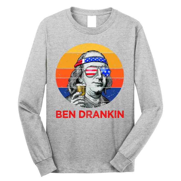 Ben Drankin Drinking Funny 4th Of July USA Merica America Long Sleeve Shirt